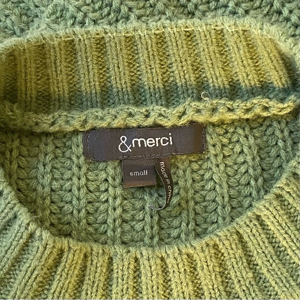 &merci Green Bobble Sleeve Chunky Knit Sweater, Size S - Picture 2 of 6